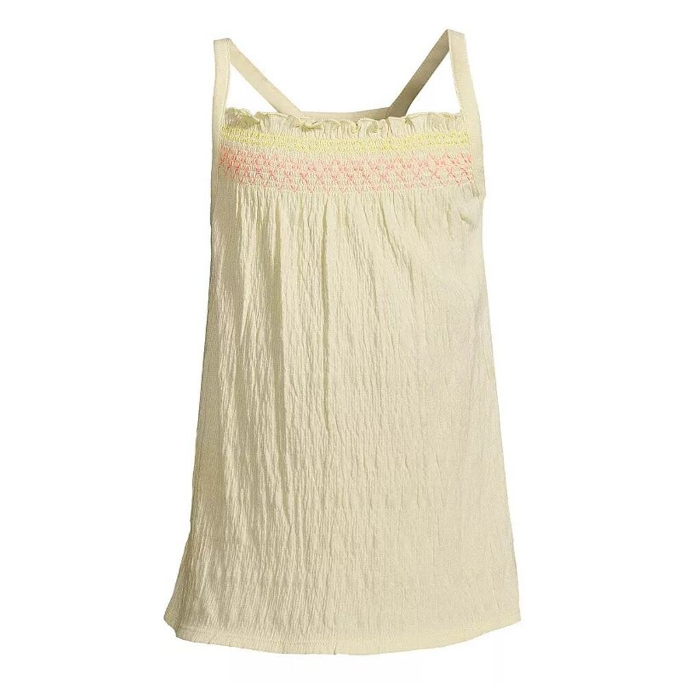 Lands' End Smocked Tank Top Embroidered Preppy Peasant Yellow Girls Size XL